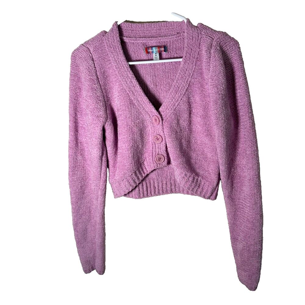 Urban Outfitters Sweater Women's Medium Purple Chenille Cardigan Cropped Knit